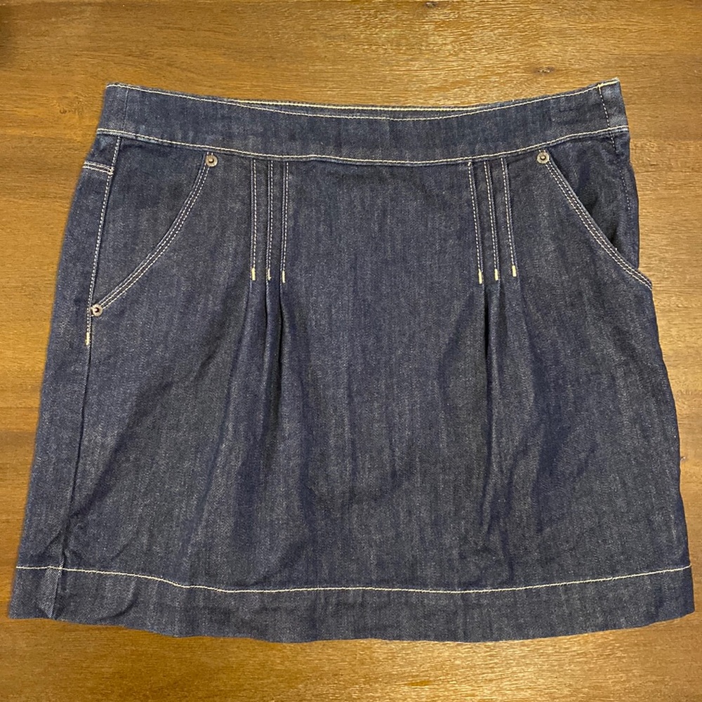 99% Cotton 1% Spandex Elle Dark Wash Denim Side Zip Mini Skirt Size 8
